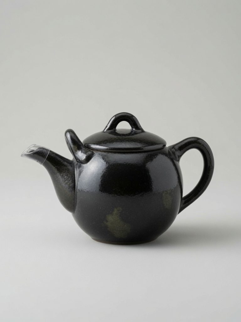 Artisan Signed "Black Pearl" Kyusu Teapot with Fine Mesh Infuser & Rustic Iron-Glaze Tasting Cup 【名家落款】黑金斑斕・手作急須壺 (附濾網) & 鐵鏽金屬釉茶盞