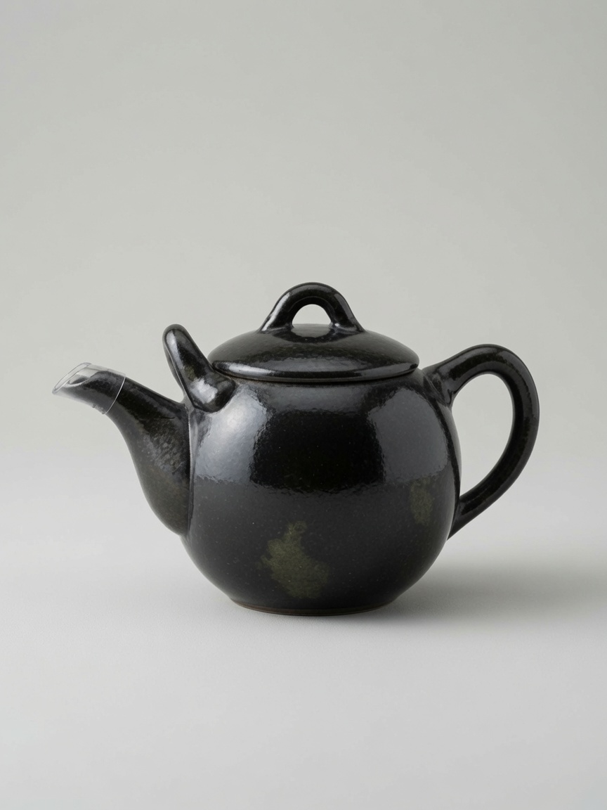 Artisan Signed "Black Pearl" Kyusu Teapot with Fine Mesh Infuser & Rustic Iron-Glaze Tasting Cup 【名家落款】黑金斑斕・手作急須壺 (附濾網) & 鐵鏽金屬釉茶盞