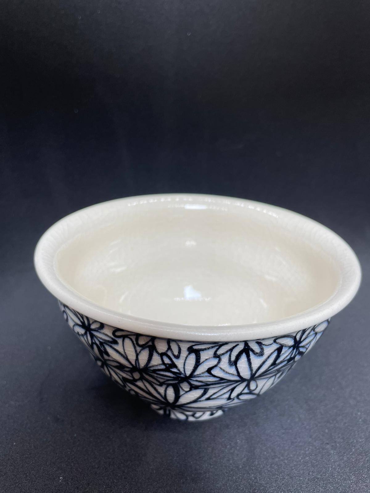 Japanese "Sometsuke" Indigo Clematis Teacup / Footed Dessert Bowl 【染付古風】藍染鐵線蓮紋・高腳品茗杯 / 甜點小缽