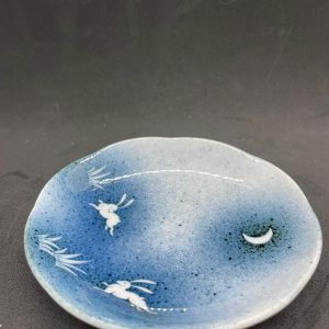 Japanese "Tsukimi" Moon & Rabbit Indigo Plate with Mist Gradient 【月見之夜】藍染噴墨・賞月小皿 / 飾品盤
