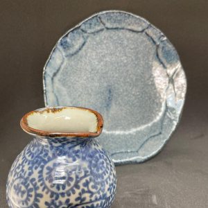 Rustic Blue "Arabesque" Milk Jug (Creamer) & Stone Texture Plate 【午後時光】藍染唐草紋奶盅 (花器) ＆ 岩石紋點心盤