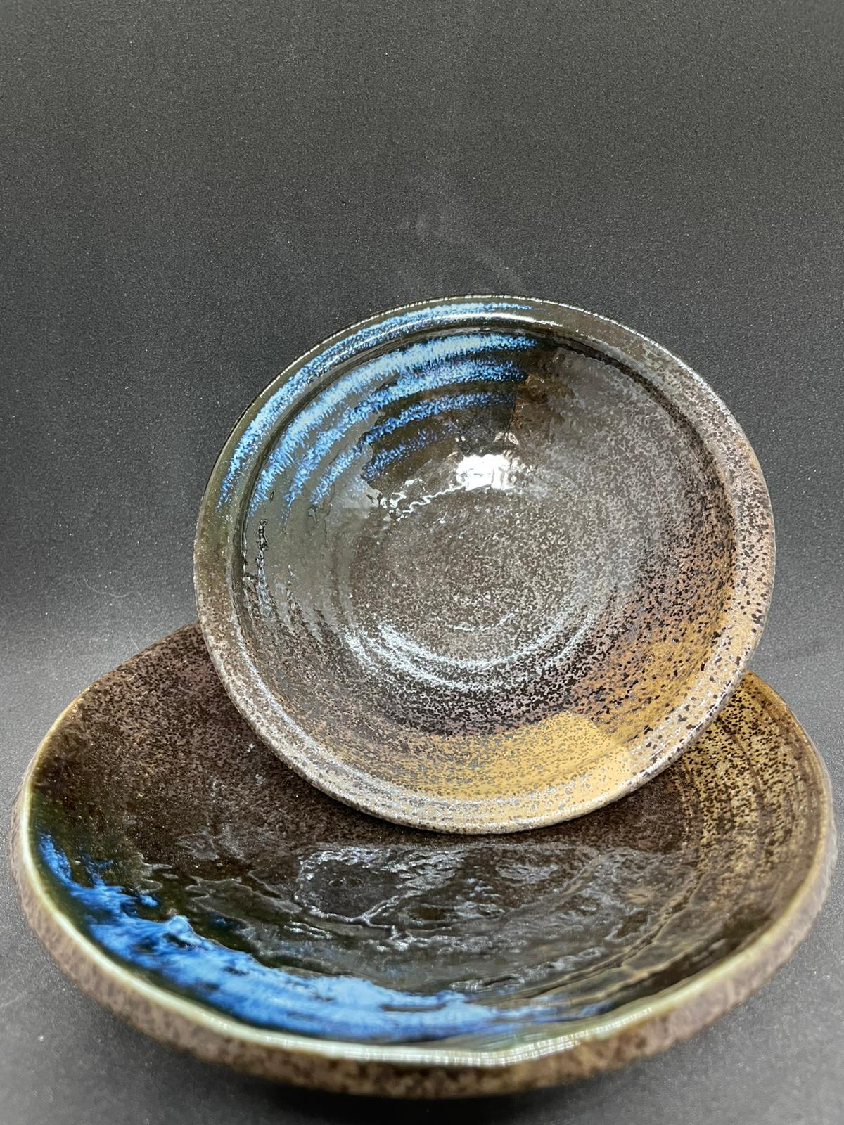 Japanese "Hidden Ocean" Black & Blue Contrast Glaze Bowl 【岩中秘境】黑陶藍釉・強烈對比風格碗 / 湯碗