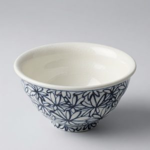 Japanese "Sometsuke" Indigo Clematis Teacup / Footed Dessert Bowl 【染付古風】藍染鐵線蓮紋・高腳品茗杯 / 甜點小缽